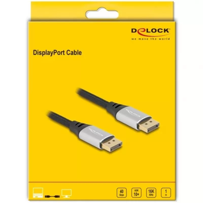 Kabel DeLOCK DisplayPort 16K 60 Hz 1 m srebrny metal
