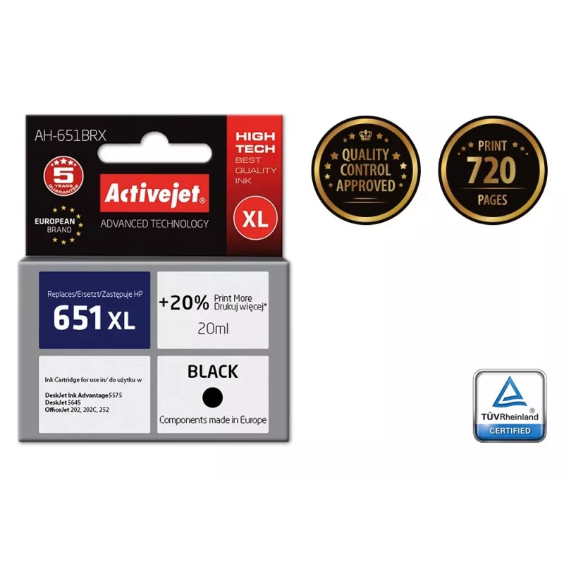 Activejet AH-651BRX tusz (zamiennik HP 651 C2P10AE; Premium; 20 ml; czarny)