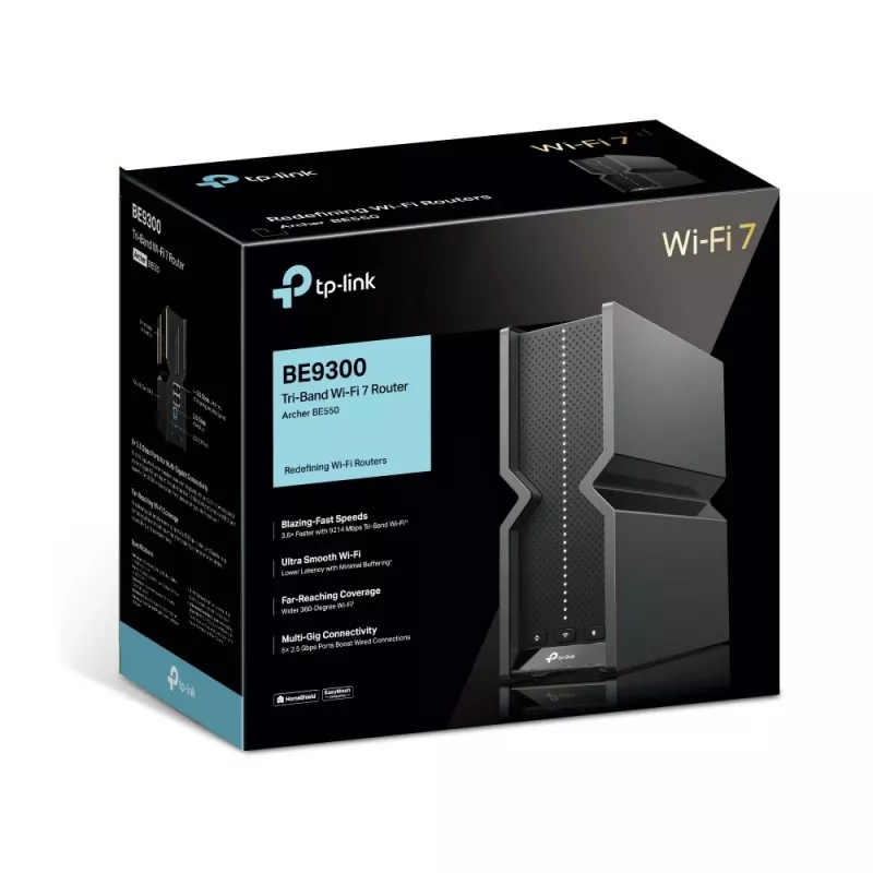 TP-Link Archer BE9300 trójzakresowy router Wi-Fi 7, Wi-Fi 7 (802.11be), trójzakresowy (2.4 GHz / 5 GHz / 6 GHz), Ethernet LAN, Czarny, router stacjonarny