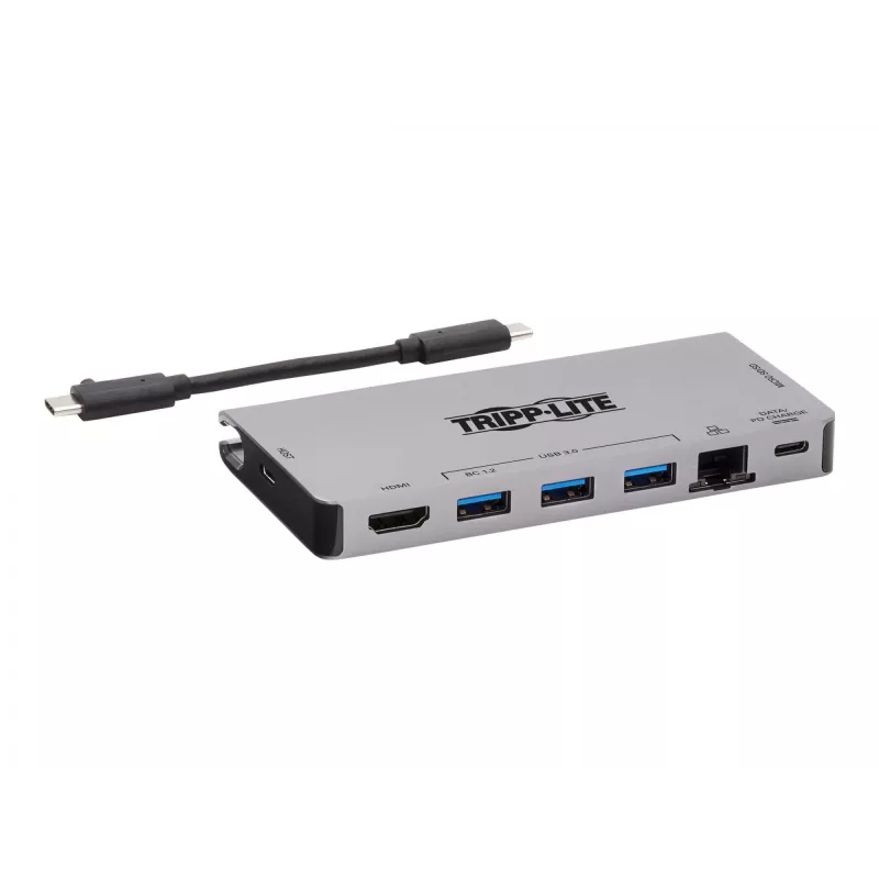 Stacja dokująca USB-C - 4K HDMI, USB 3.2 Gen 1, Hub USB-A, GbE, Czytnik kart, Ładowanie 100W PD, Odłączany przewód U442-DOCK5D-GY