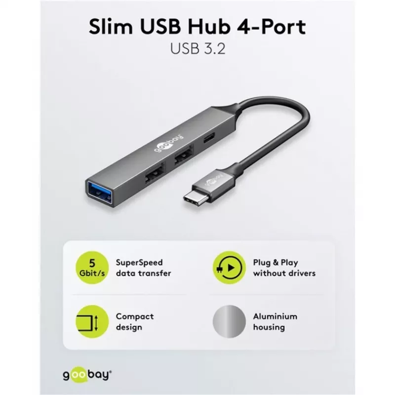 Goobay Slim 4-Port USB-Hub, USB-C™ na USB-C™/USB-A, USB 3.2 (74459)