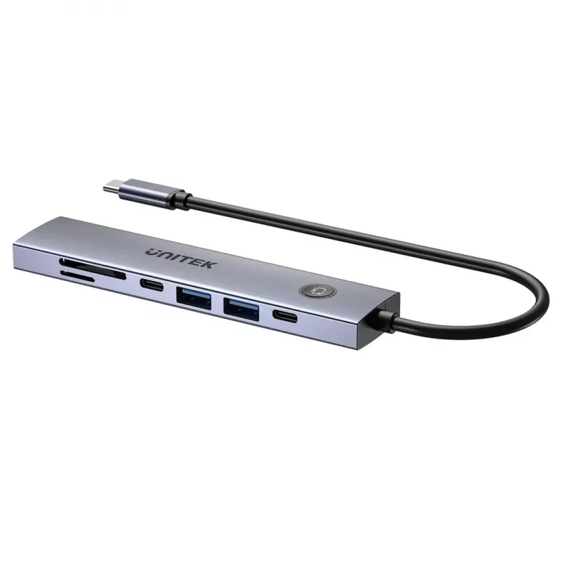 Unitek H1124AGY01 hub USB-C z 100W PD, HDMI 2.0, 2x USB‑A, 2x USB‑C, czytnik SD/microSD — aluminium