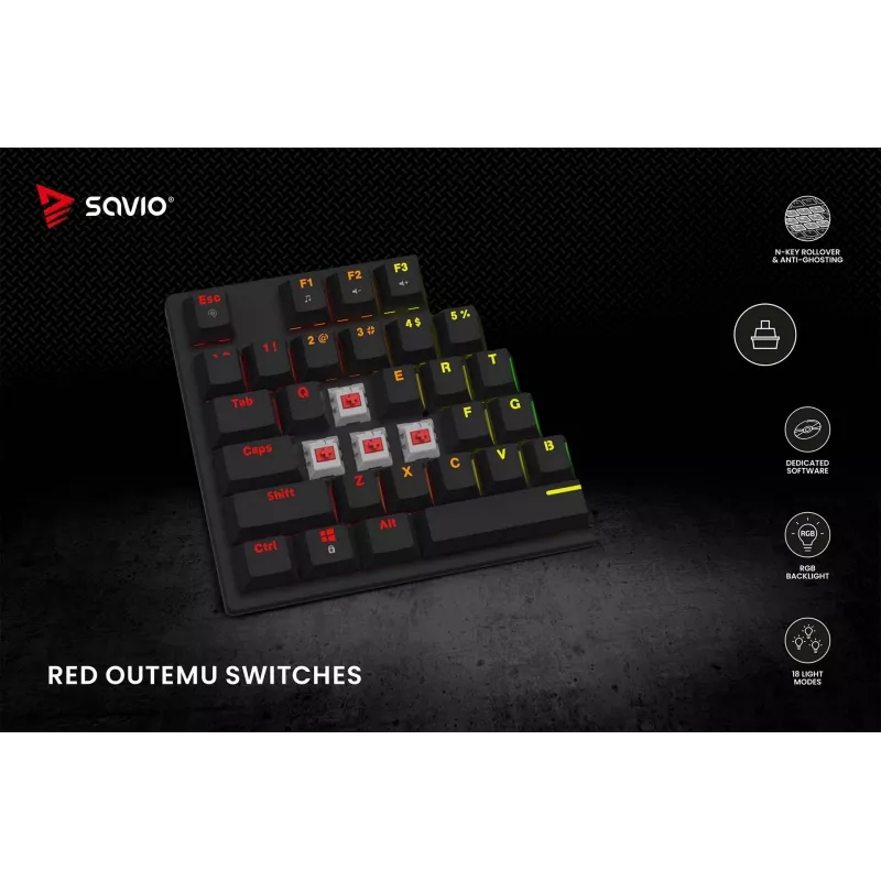 Klawiatura mechaniczna RGB Tempest X2 Outemu Red Savio Savgk-tempest X2 Red
