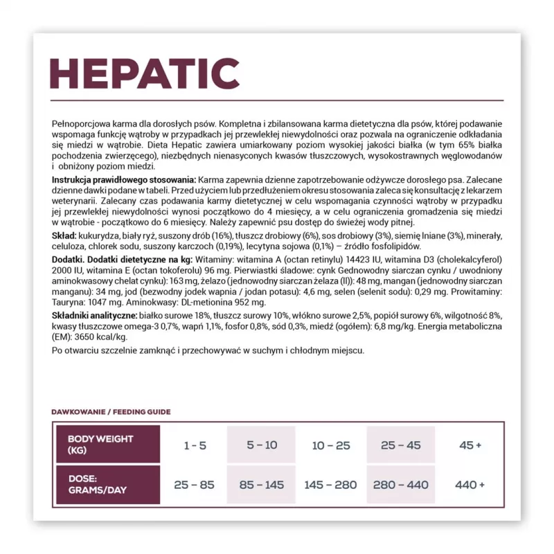 Sucha karma dla psa VETEXPERT Veterinary Diet Hepatic 2 kg — terapeutyczne wsparcie wątroby, 17,5% białka, 11,5% tłuszczu
