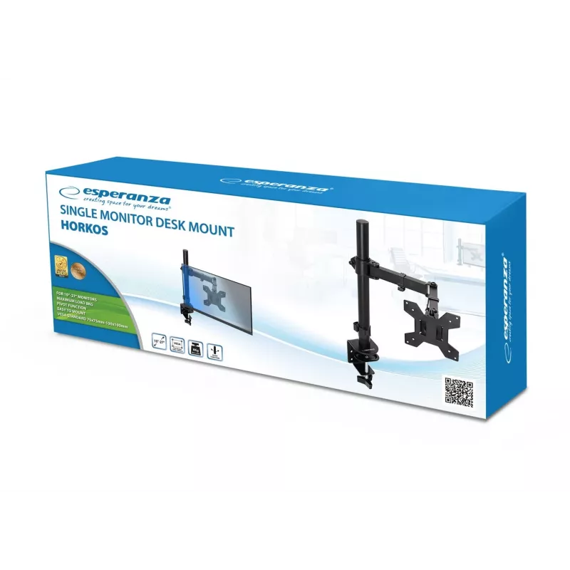 Uchwyt monitora na biurko ESPERANZA ERW017 do ekranów 10–27 inch, do 8 kg, zacisk biurkowy, VESA 75x75–100x100
