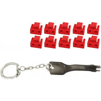 Blokada portu RJ45 ShiverPeaks BS08-01033 — czerwona, zestaw 10 blokad z 1 kluczem głównym