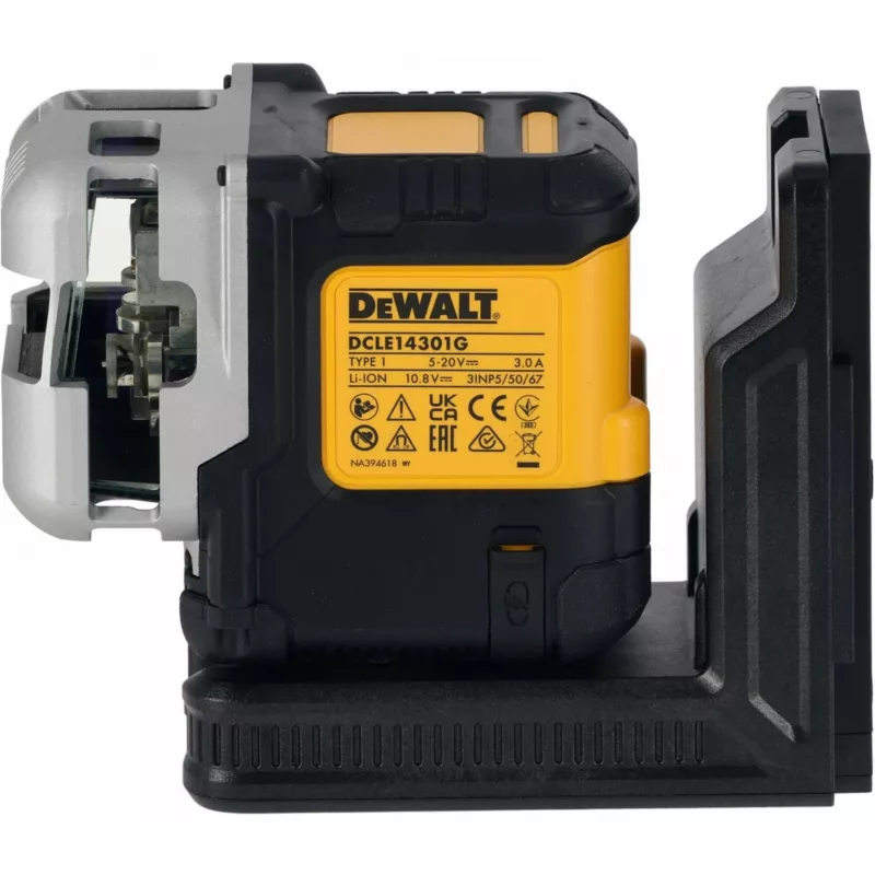 Akumulatorowy laser wieloliniowy DeWalt DCLE14301GB 3×180° krzyżowy, 18V, zielone linie, zintegrowana bateria Powerstack litowo-jonowa