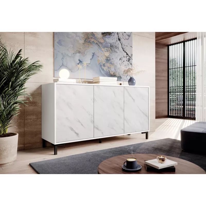 MARMO 3D komoda 150x45x80.5 cm biały matowy/marble biały