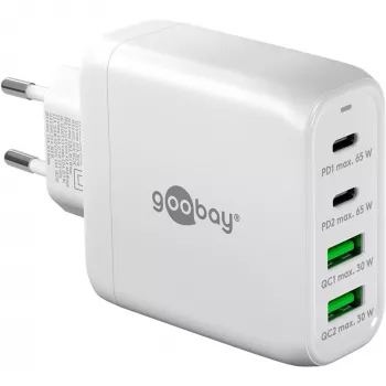 Goobay 64818 Ładowarka do urządzeń mobilnych, słuchawek - laptop - smartfon, biała, szybkie ładowanie AC, do użytku wewnętrznego (64818)