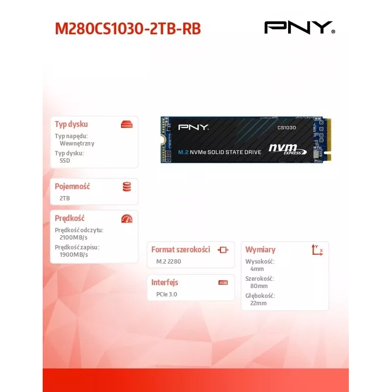 Dysk SSD PNY 2TB M.2 PCI Express 3.0 NVMe CS1030