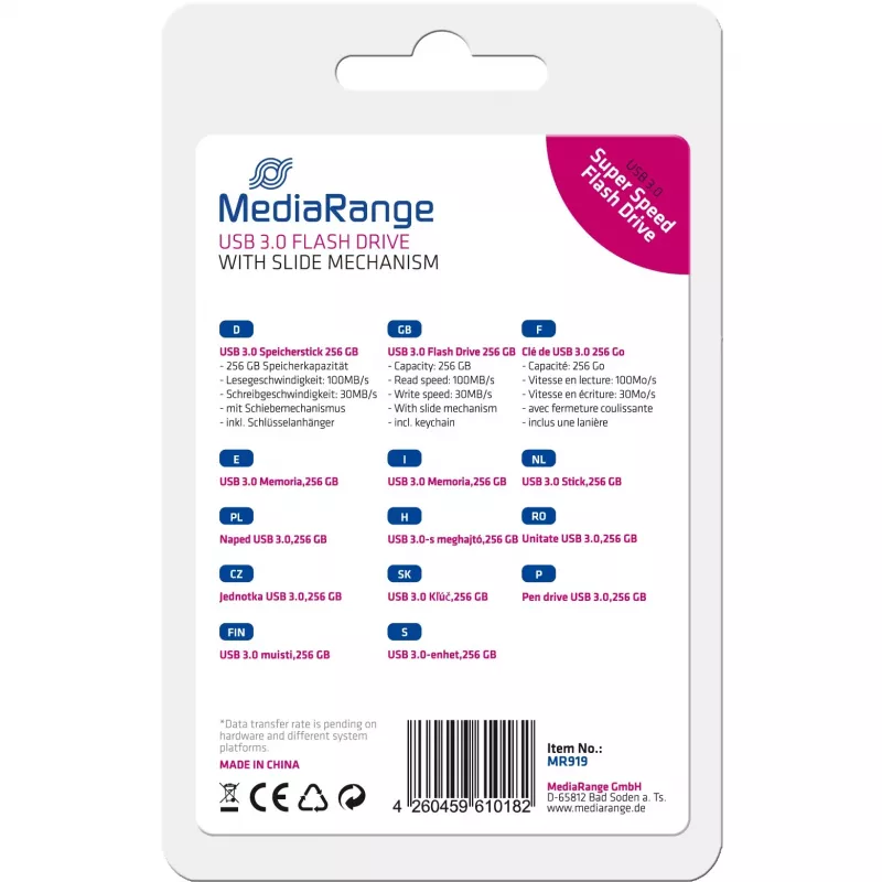 MediaRange - Pamięć USB - 256 GB - USB 3.0 - Czarny, Srebrny (MR919)