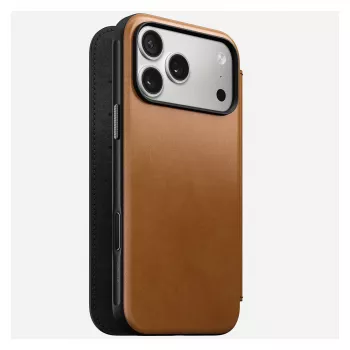Futerał komórkowy z klapką Nomad Modern Leather Folio do iPhone 17 Pro Max — Tan, pasuje do ekranu 17,5 cm (6,9 cala), 4 kieszenie na karty