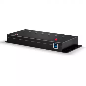 Lindy 7 portowy metalowy hub USB 3.0, USB 3.2 Gen 1 (3.1 Gen 1) Type-A, 5000 Mbit/s, czarny, 0.8 m, 185 mm, 75 mm