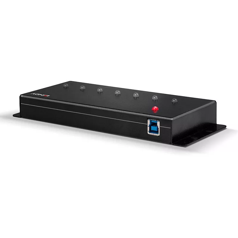 Lindy 7 portowy metalowy hub USB 3.0, USB 3.2 Gen 1 (3.1 Gen 1) Type-A, 5000 Mbit/s, czarny, 0.8 m, 185 mm, 75 mm