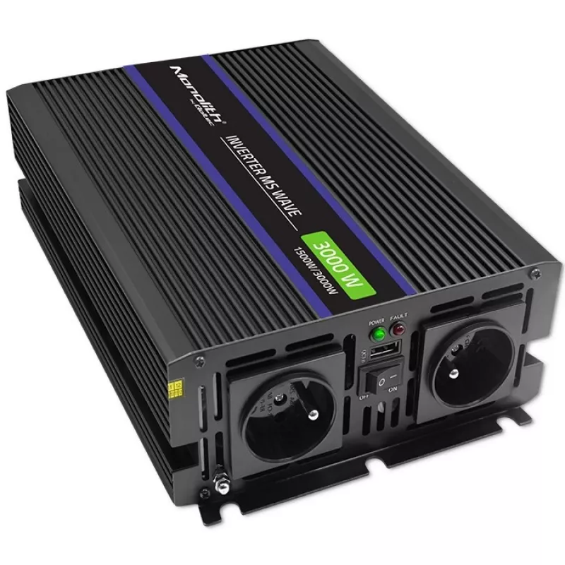 Przetwornica napięcia QOLTEC Monolith 3000 MS Wave, 12V→230V, 1500/3000W, z USB