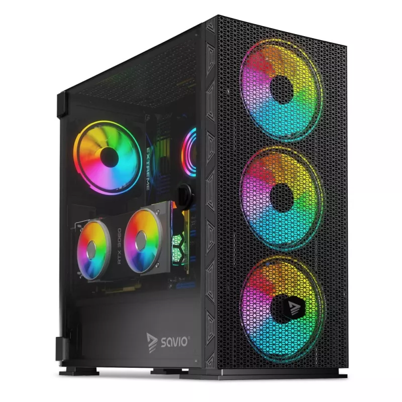 SAVIO Obudowa PC Raptor X1 ARGB Glass/Mesh Czarna