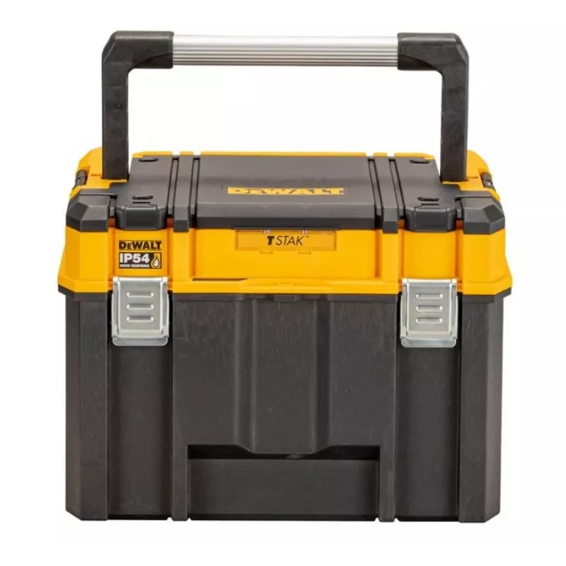 Skrzynka narzędziowa DeWalt DWST83343-1 — aluminium/tworzywo sztuczne, wodoszczelna, pokrywa na zawiasach, zamykana na klucz, 1 komora, 440×333×323 mm
