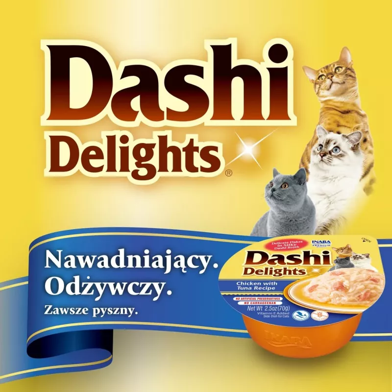 INABA Dashi Delights bulion z kurczaka, tuńczyka i łososia - przysmak dla kota - 70g