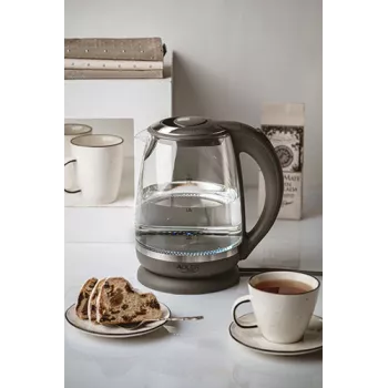 Adler | Czajnik | AD 1286 | Standard | 2200 W | 2 L | Plastik/Szkło | Obrotowa podstawa 360° | Szary/Przezroczysty