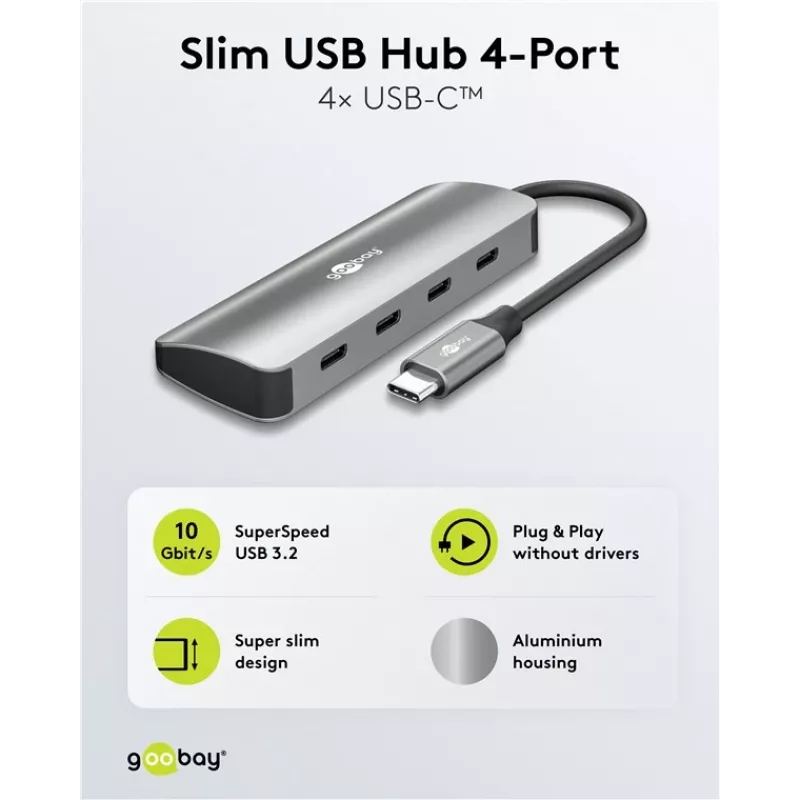 Goobay Slim 4-Port USB-Hub USB-C na 10 Gbit/s - -Plug> 4x (76565)
