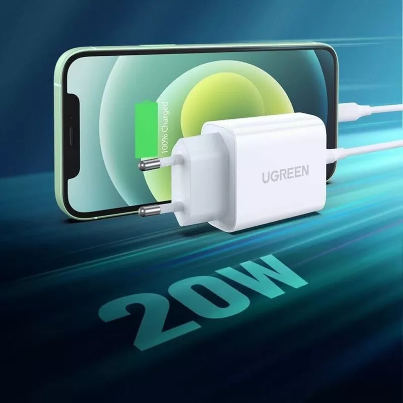 Ugreen USB Power Delivery 3.0 Quick Charge 4.0+ 20W 3A ładowarka sieciowa (biała)