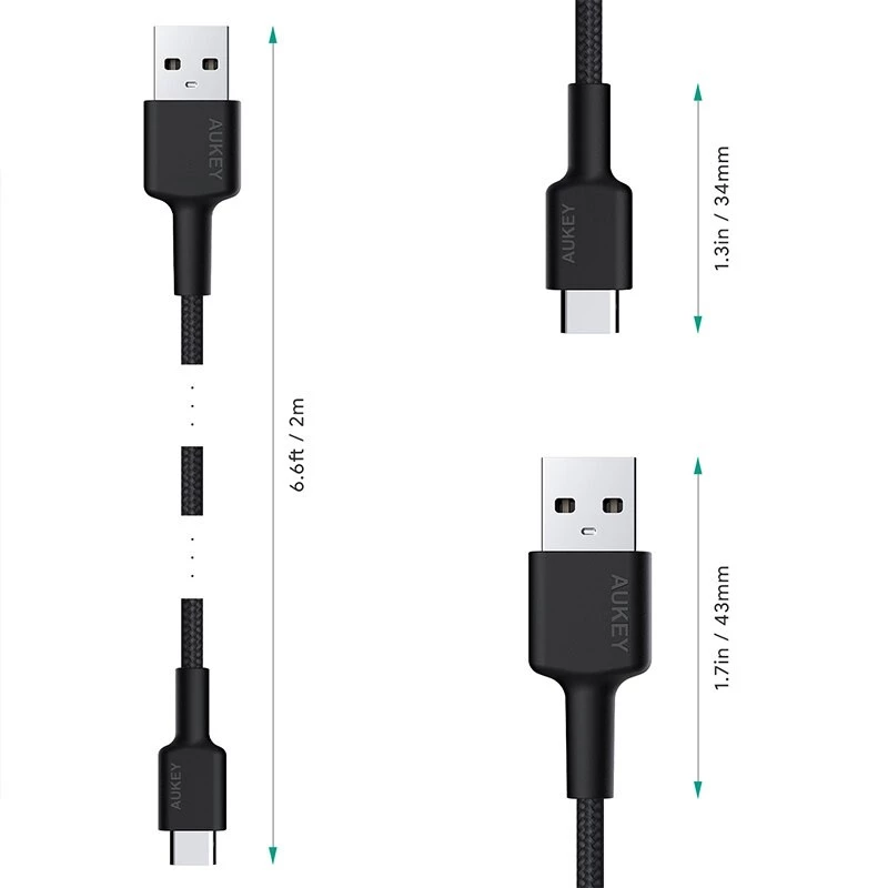 Kabel USB-C do USB-A Aukey CB-CA2, oplot nylonowy, Quick Charge 3A, 1 m