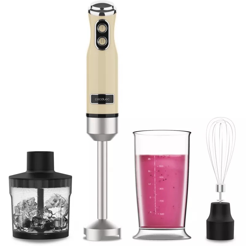 Mikser ręczny CECOTEC Power Mixer Retrożółty 1200MAX Cream&Crush, 1200 W, wiele prędkości, haki do ciasta i trzepaczki