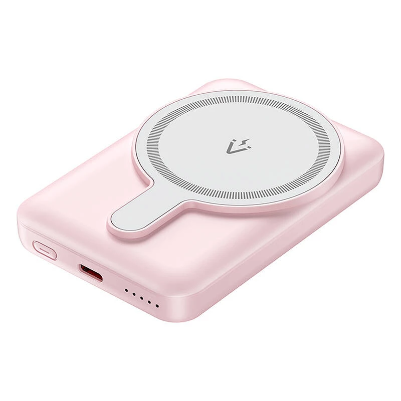 Powerbank Vention FHSP0 5000 mAh z ładowaniem bezprzewodowym, USB-C, wyjście 3 A, Różowy