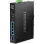 TRENDnet TI-PGM541 – przełącznik – -20°C – 65°C (-4°F – 149°F) – 4 x 10/100/1000 (PoE+) + 1 x Gigabit SFP – montaż na szynie DIN, montaż na ścianie – PoE+ (120 W) – DC