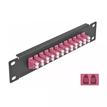 Patch panel światłowodowy DeLOCK 10 cali 12 portów LC Duplex fioletowy 1U czarny