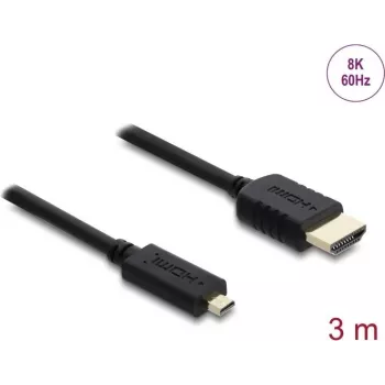 Kabel HDMI DELOCK 81692 — 3 m, HDMI Typ A (Standard) na HDMI Typ D (Micro), 48 Gbit/s, do 7680×4320, pozłacane styki, czarny