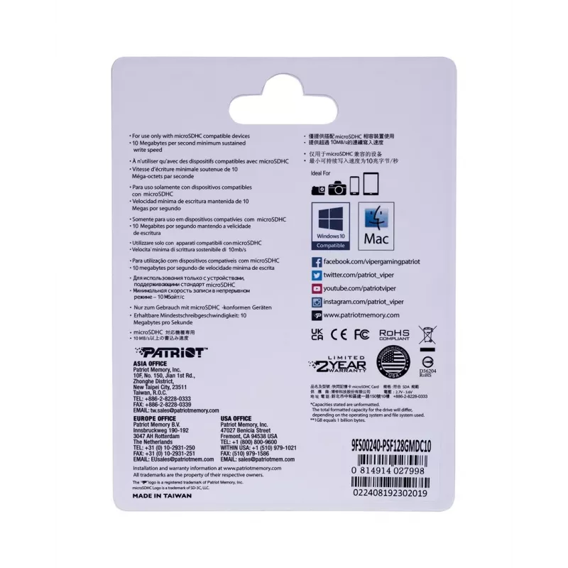 Karta pamięci microSDXC PATRIOT PSF128GMDC10 128 GB UHS-I Class 10 U1 80 MB/s, czarna