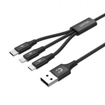 Kabel USB Unitek C14049BK — USB-C do Micro-USB B/Lightning, USB 2.0, 1,2 m, czarny
