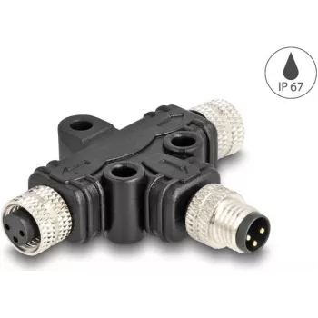 DeLOCK M8 T-Splitter A-coded 3 pin 1 x męski do 2 x żeńskich połączenie równoległe