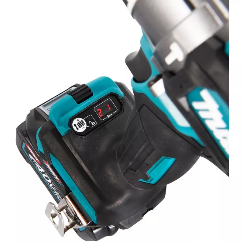 Makita HP001GD201 - Młotowiertarka/Wkrętarka - Akumulatorowa - 2 prędkości - Klucz uchwytowy 13 mm - 140 N·m - 2 akumulatory, ładowarka w zestawie - 40 V (HP001GD201)