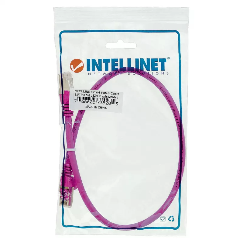 Kabel krosowy sieciowy Intellinet, Cat6, 0,5 m, czerwony, miedź, S/FTP, LSOH / LSZH, PVC, RJ45, pozłacane styki, zabezpieczenie przed zaczepianiem, odciążka, dożywotnia gwarancja