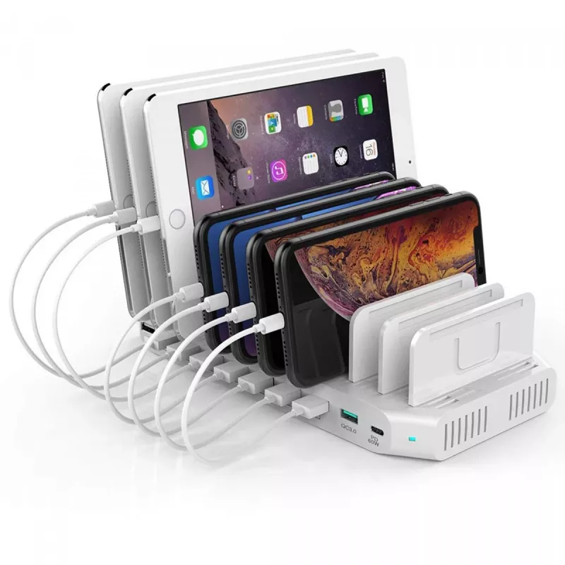 Stacja ładująca Unitek Y-2190A — 10× portów USB (8×USB2.0 + 2×USB3.2 Gen1), ładowanie bezprzewodowe, łącznie 96W