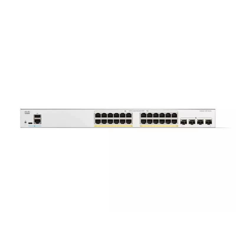 Cisco Catalyst 1200-24P-4X Smart Switch, 24 porty GE, PoE, 4x10GE SFP+, ograniczona dożywotnia ochrona (C1200-24P-4X)