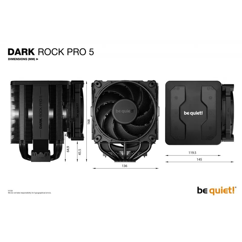be quiet Dark Rock Pro 5 Chłodzenie procesora Powietrze 120/135 mm Czarny 1 szt.