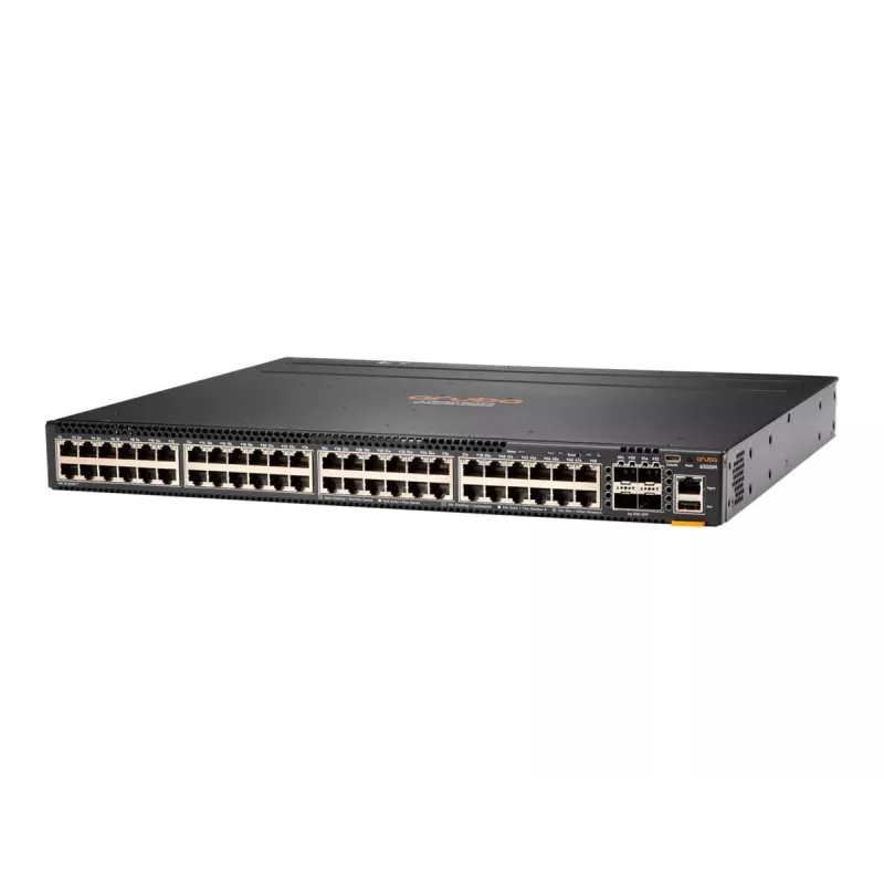 HPE - Aruba 6300M - Switch - L3 - zarządzany - 48 x 10/100/1000 (1 PoE+) + 4 x 1 Gigabit / 10 Gigabit / 25 Gigabit / 50 Gigabit SFP56 (Uplink / Stacking) Front i Side do Tylu