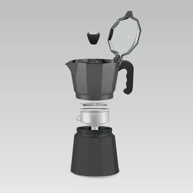 Maestro MR-1666-3-Czarny – moka pot, ręczny aluminiowy ekspres do kawy na 3 filiżanki, 150 ml, czarny