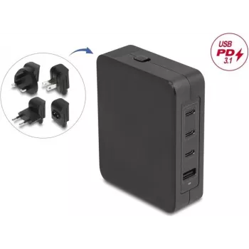 Zasilacz DELOCK 145W z 3×USB-C i 1×USB-A