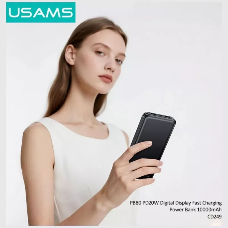 Power bank usams PB80 PD20W 10000mAh — przenośna ładowarka, czarna