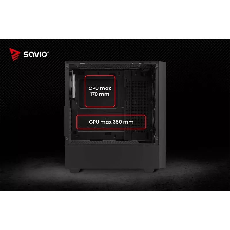 Obudowa PC SAVIO Noctis Flow RGB — Cube, ATX/Mini-ITX, 3x 120 mm wentylatory z przodu, szklany panel boczny, max GPU 35 cm