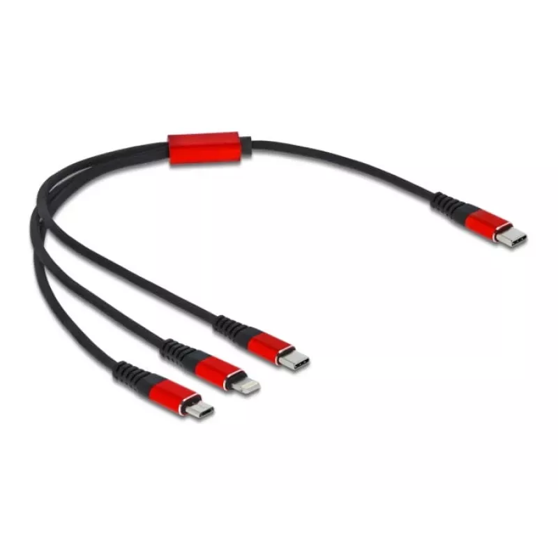 Kabel do ładowania USB DeLOCK 86710 3 w 1 USB Type-C do Lightning Micro USB 30 cm Czarny Czerwony