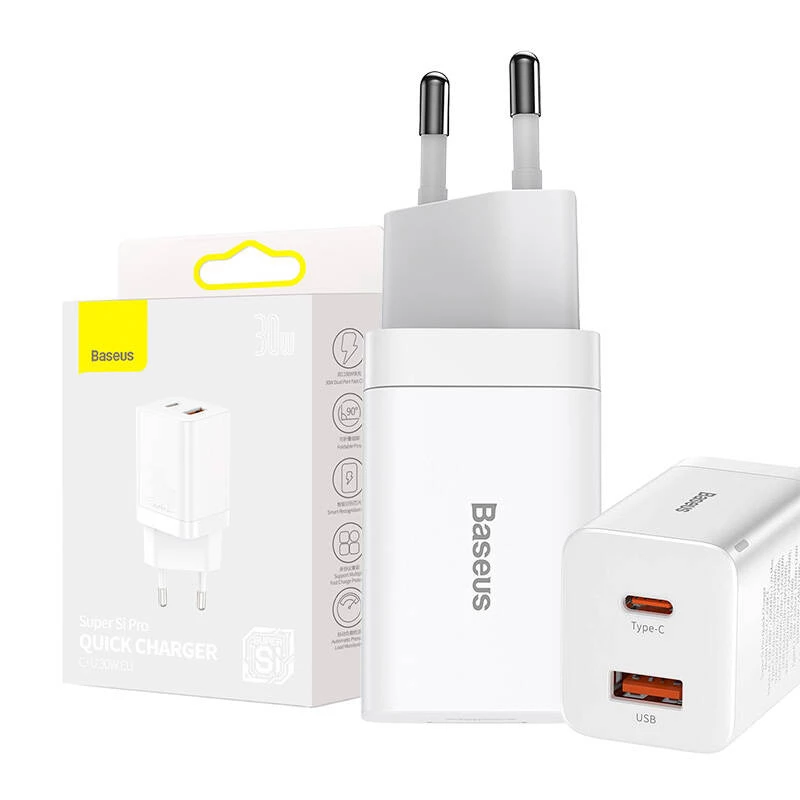 Baseus Super Si Pro Quick Charger USB + USB-C 30W (biały)