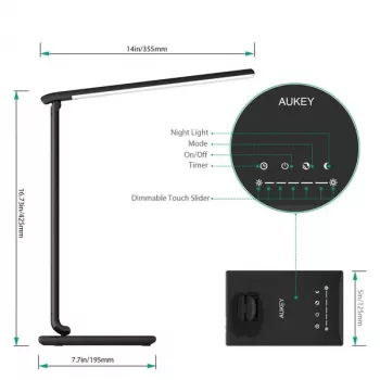 Lampa biurkowa LED Aukey LT-T10 12 W 3000–6500 K — regulowana temperatura barwowa, czarna