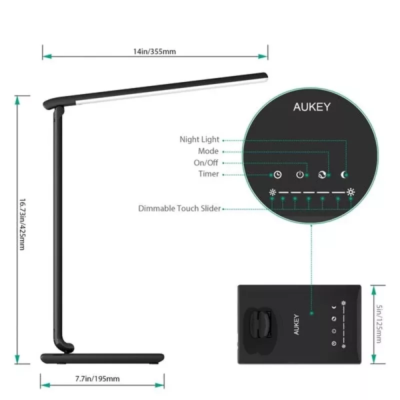 Lampa biurkowa LED Aukey LT-T10 12 W 3000–6500 K — regulowana temperatura barwowa, czarna
