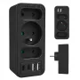 Rozgałęźnik zasilania MACLEAN MCE248 F/B — 3 gniazda AC (1x16A, 2x6A) i 4 porty USB (2xUSB‑A, 2xUSB‑C PD 20W), wtyczka EU, czarny