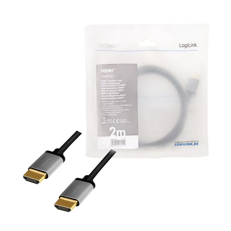 Kabel LogiLink CHA0101 HDMI AV czarno-szary 2m HDMI na wtyki HDMI